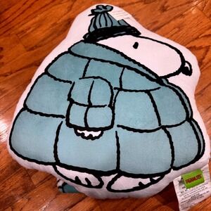 Snoopy NWT Peanuts Pillow Throw Blanket Set Cozy Plush Gift Puffer Coat Blue